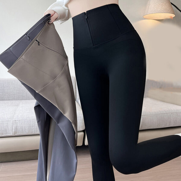 Belly-controlling Butt Lifting Leggings With Three-breasted Design Winter High Waist Slim Zippere Pants Warm Velvet And Thickened Trousers Women Clothing - Image 9