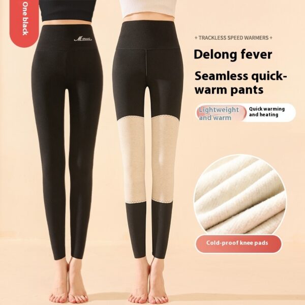 Winter High Waist Knee-pad Leggings Fashion Warm Double-sided Frosted Pants Solid Slim Trousers Women Clothing - Image 5