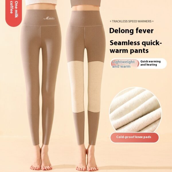 Winter High Waist Knee-pad Leggings Fashion Warm Double-sided Frosted Pants Solid Slim Trousers Women Clothing - Image 2